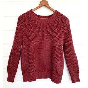 EVERLANE Chunky Cotton Blend Fisherman Crew Sweater in Deep Claret - M